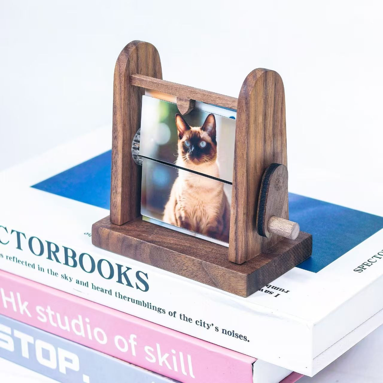 Custom-made Wooden Flip-top Photo Album Box With Crank Handle