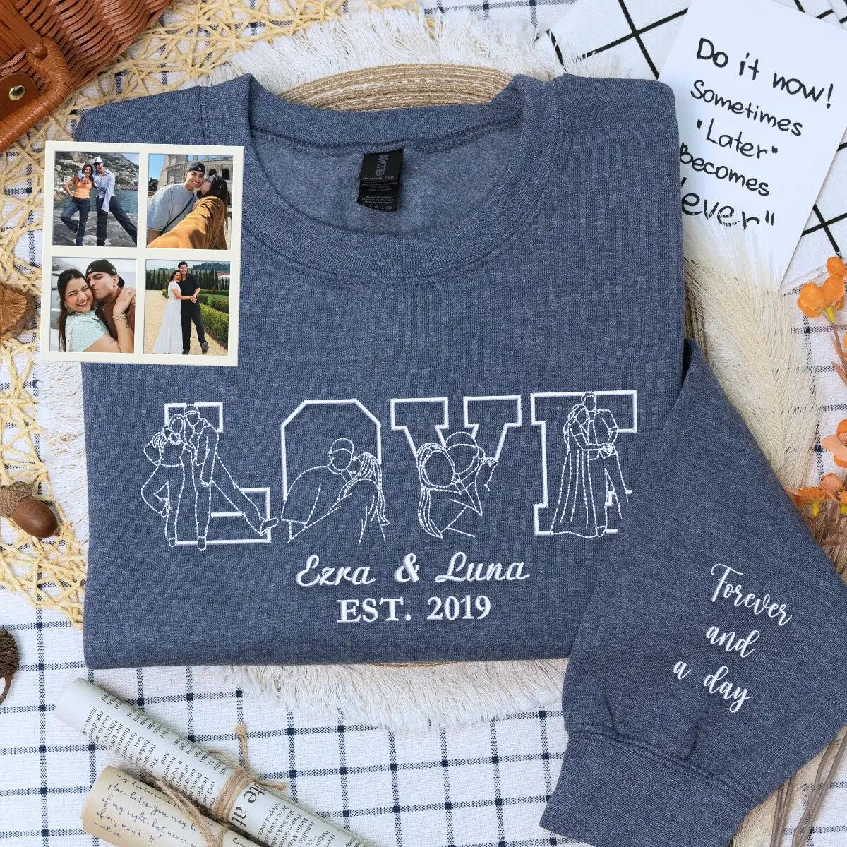 ✨ Custom Couple Love Life Photo Portrait Shirt, Sweatshirt or Hoodie – Personalized Embroidered Gift for Him & Her