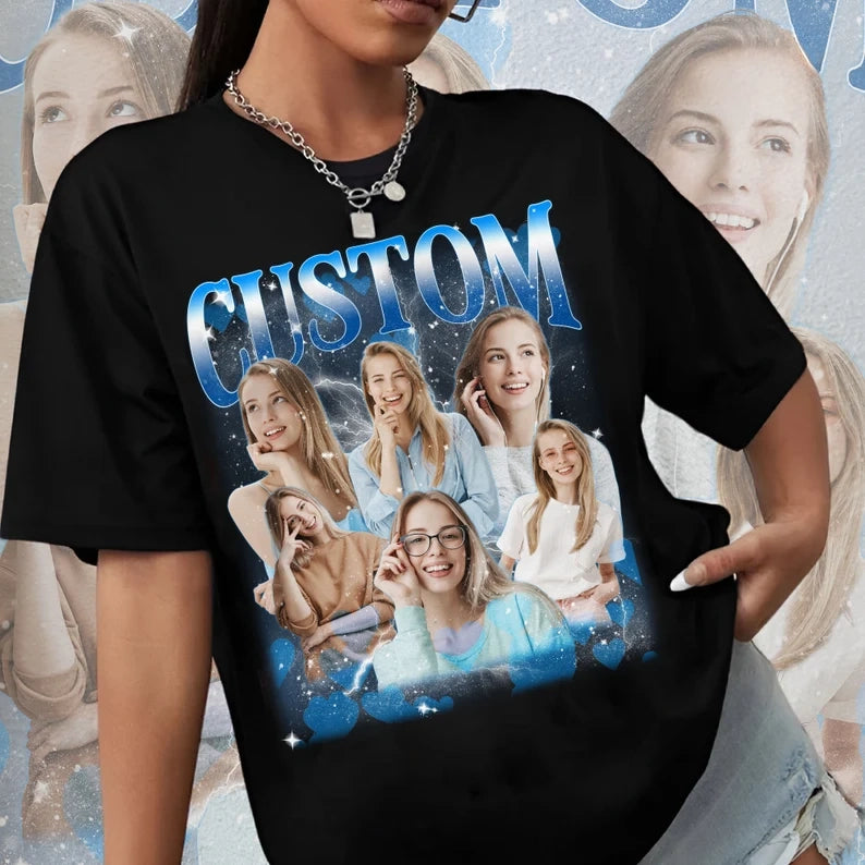 Custom Photo Bootleg Girlfriend 6 Face 90s Retro Vintage T-Shirt