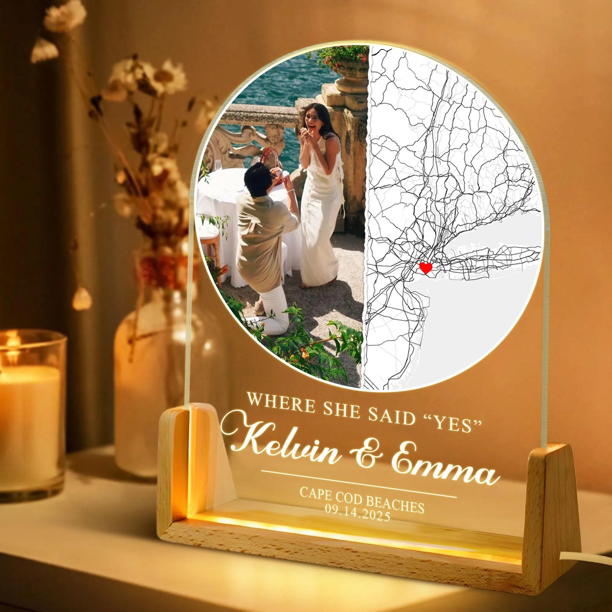 Personalized “Where She Said Yes” LED Acrylic Lamp 💍✨