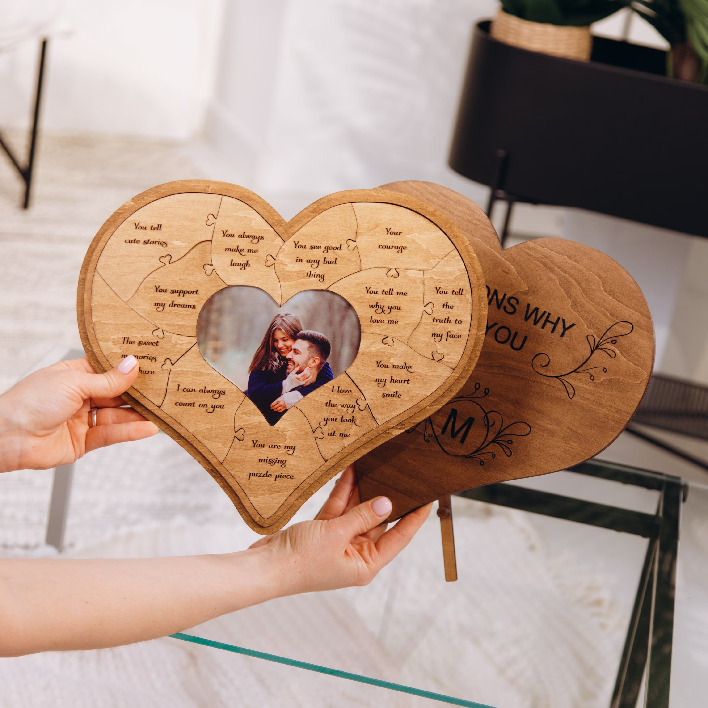 12 Reasons Why I Love You Unique Wooden Puzzle Valentine Gifts for Him/Her