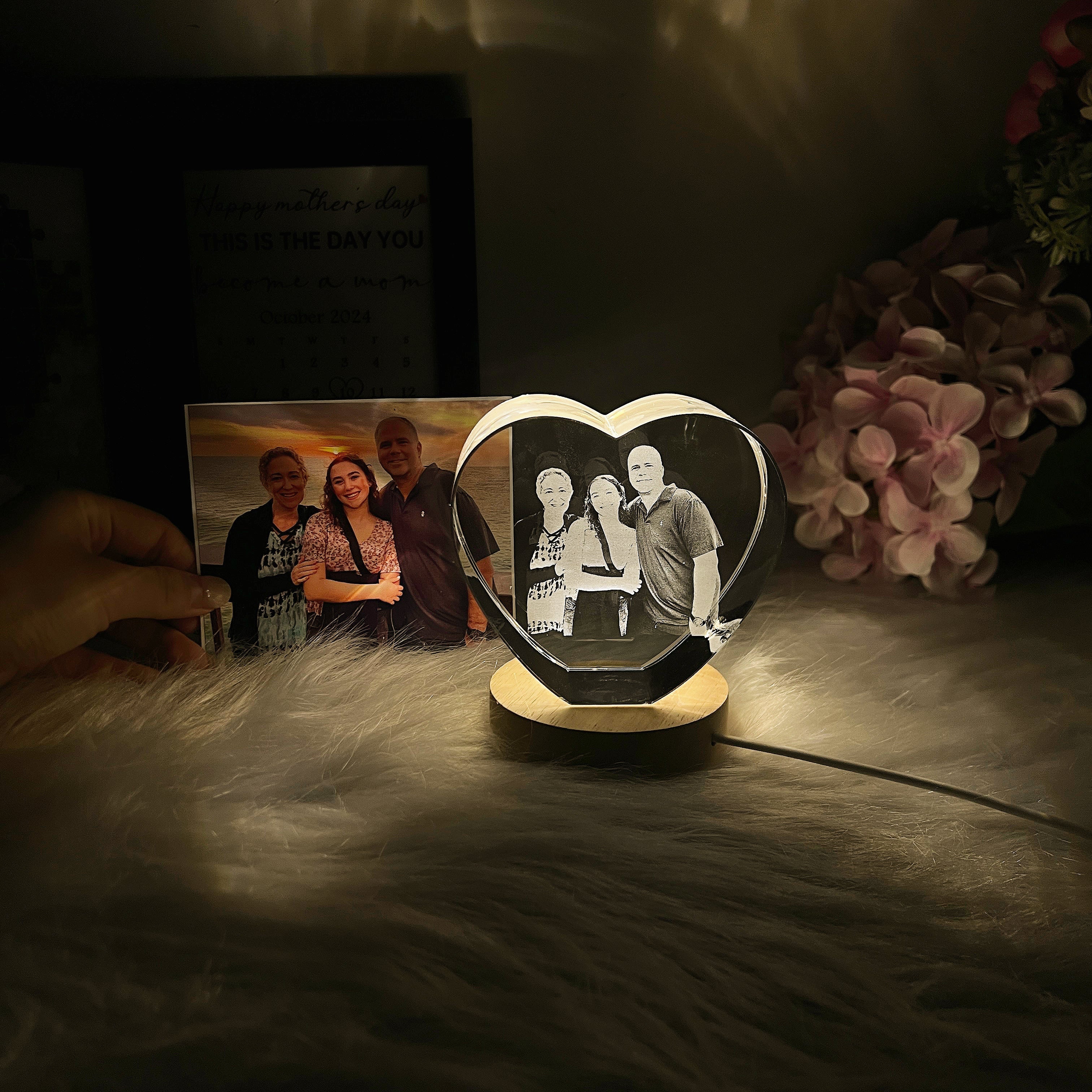 Personalized 3D Heart Shaped Crystal Photo Gift