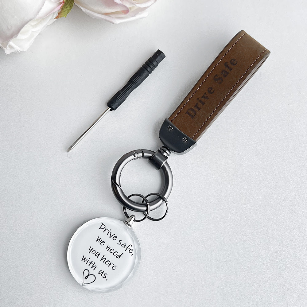 Drive Safe My Love - Personalized Laser Engraved Leather Crystal Photo KeyChain