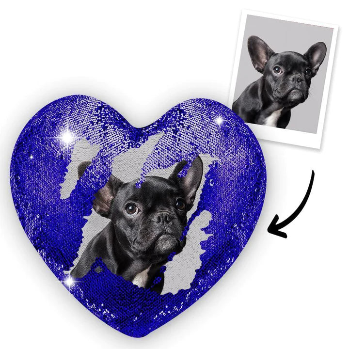 Custom Couple Photo Heart Magic Sequins Pillow Multicolor Sequin Cushion