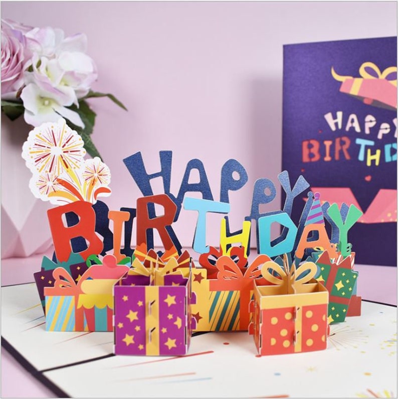 3D Pop Up Happy Birthday Cards with Colorful Gift Boxes