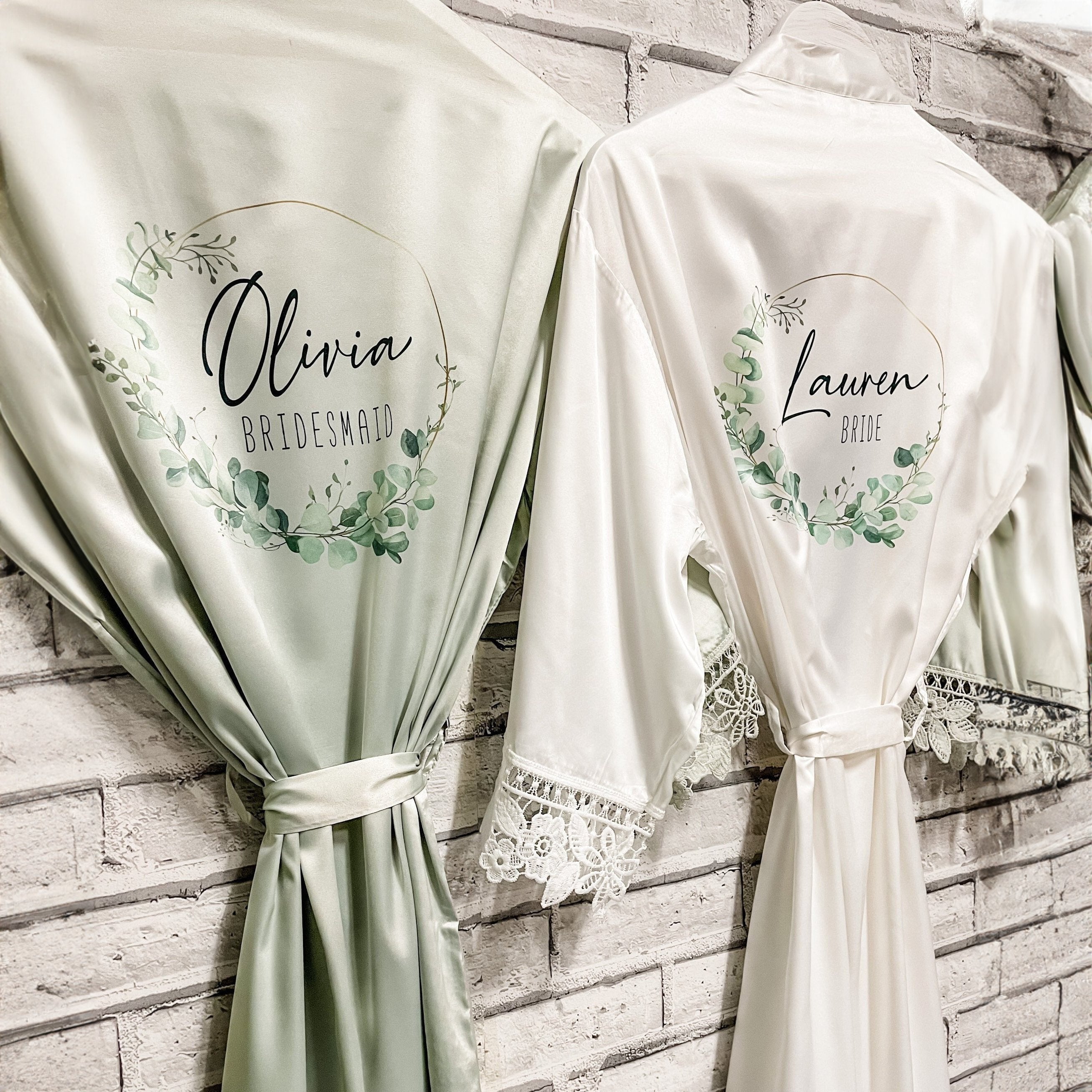 Personalized Sage Bridesmaid Robes | Bridesmaid Silk Robes